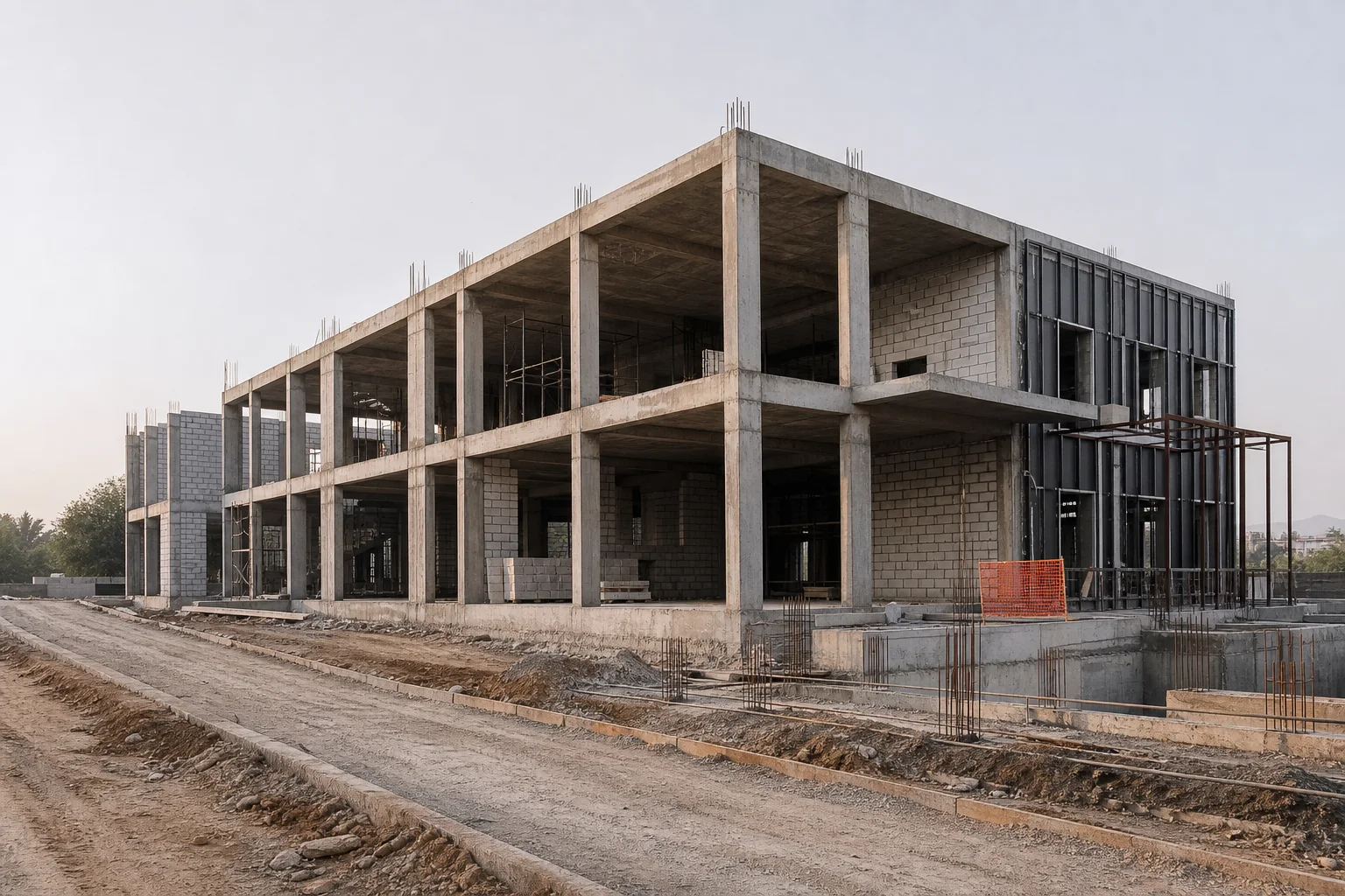 Concept study of a reinforced-concrete hospitality building under construction